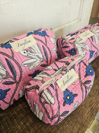 Pink, Blue & Yellow Quilted Cosmetic Bag - Multiple Sizes