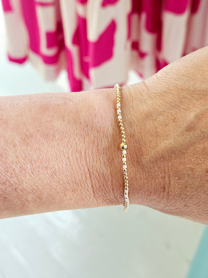 Hope Joy Pattern 2mm Bead Bracelet - White
