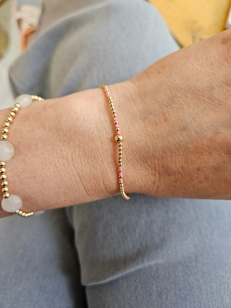 Hope Joy Pattern 2mm Bead Bracelet - Bright Pink