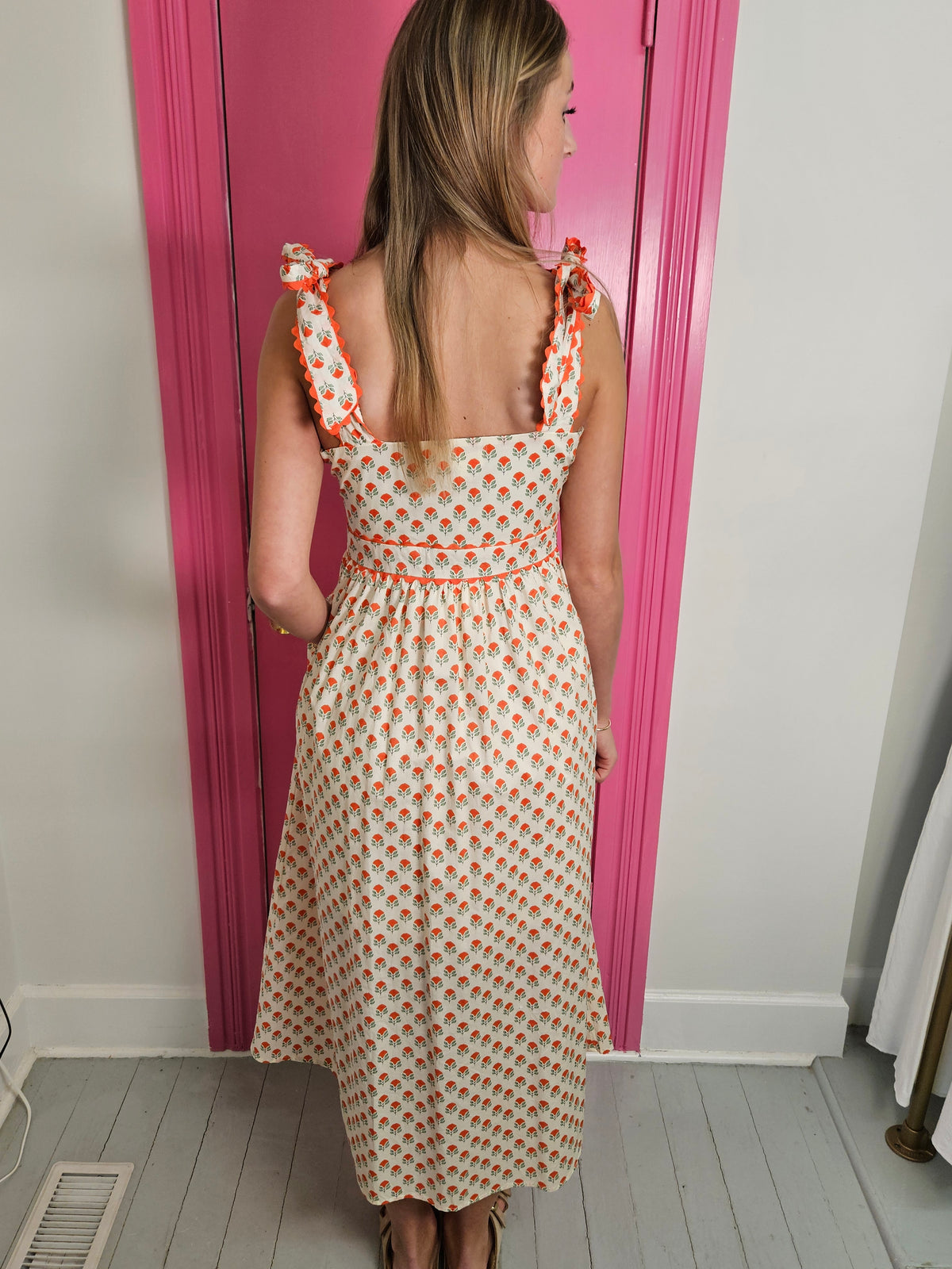 Poppy Picnic Bow Strap Midi Dress