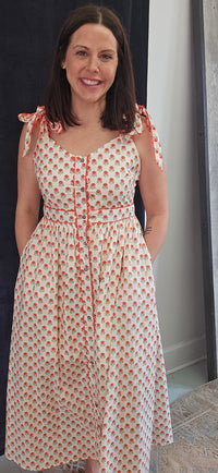 Poppy Picnic Bow Strap Midi Dress