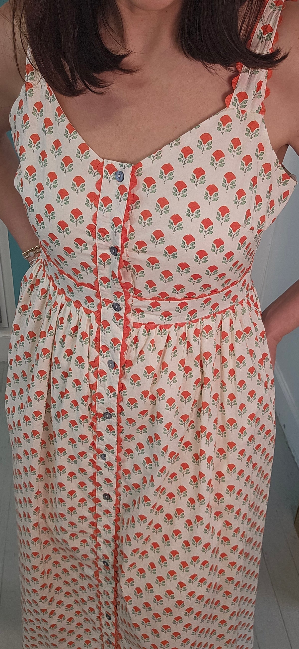 Poppy Picnic Bow Strap Midi Dress
