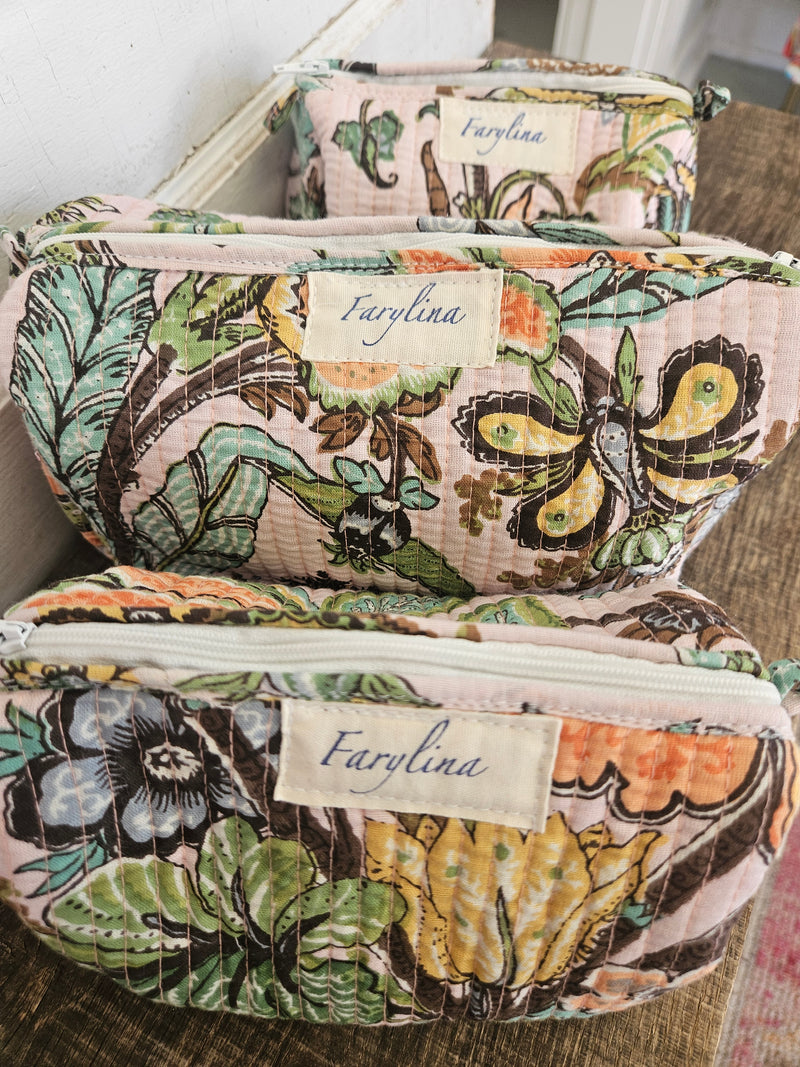 Pink & Green Quilted Cosmetic Bag - Multiple Sizes