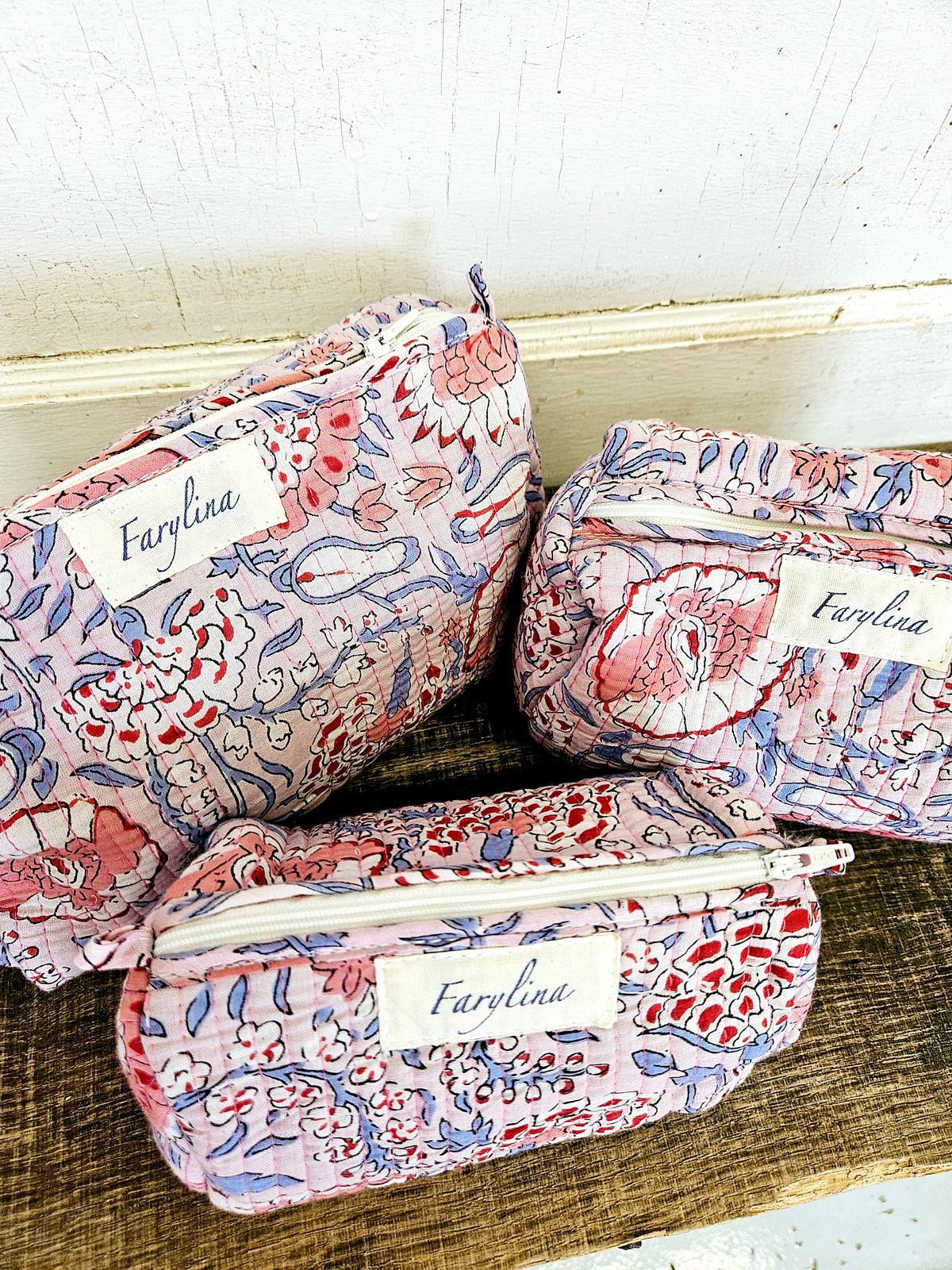 Pink, Blue & Red Quilted Cosmetic Bag - Multiple Sizes