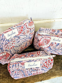 Pink, Blue & Red Quilted Cosmetic Bag - Multiple Sizes