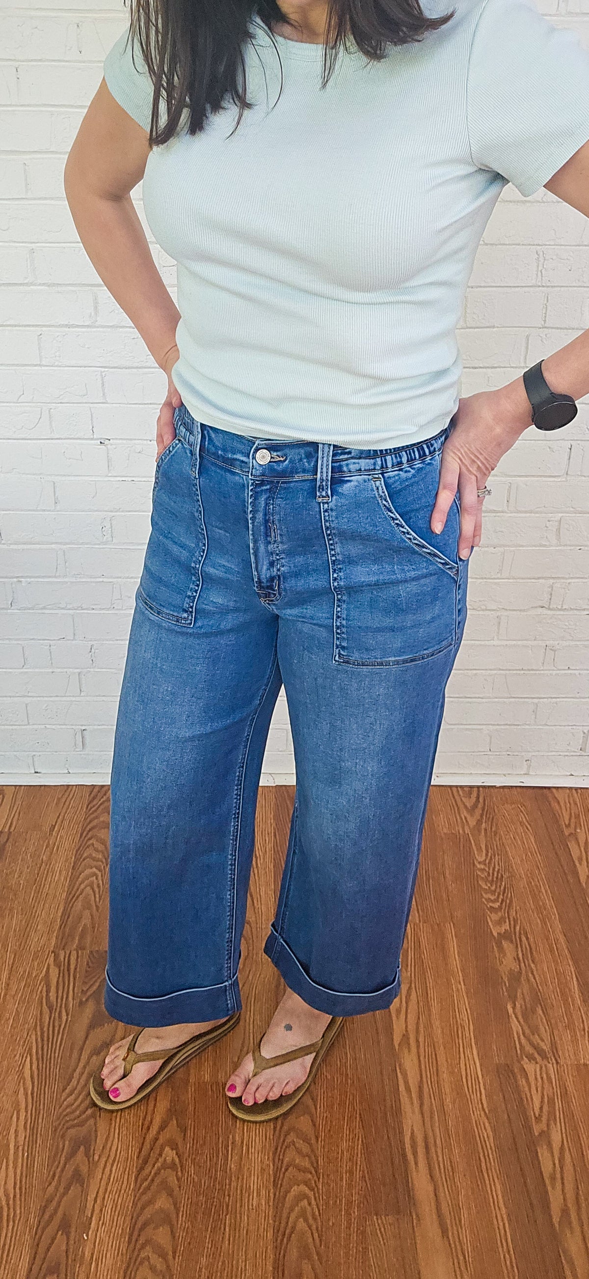 Kris High Rise Cuffed Wide Leg Jeans