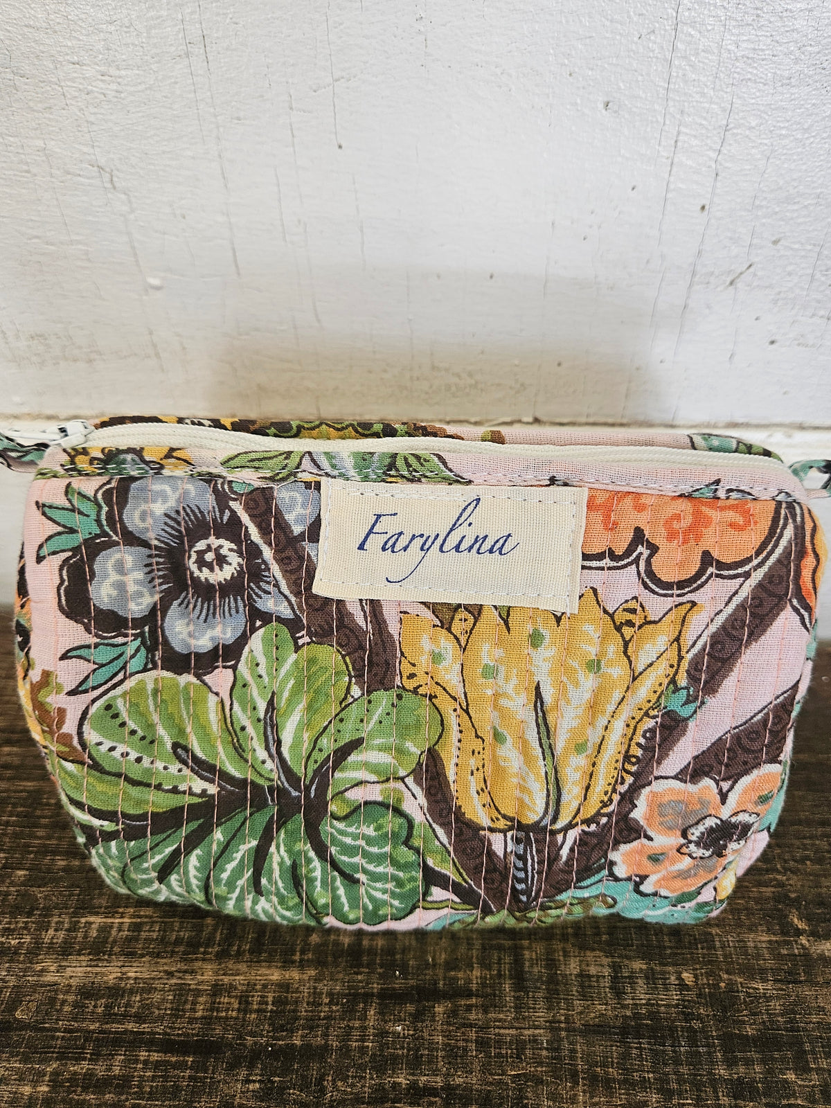 Pink & Green Quilted Cosmetic Bag - Multiple Sizes