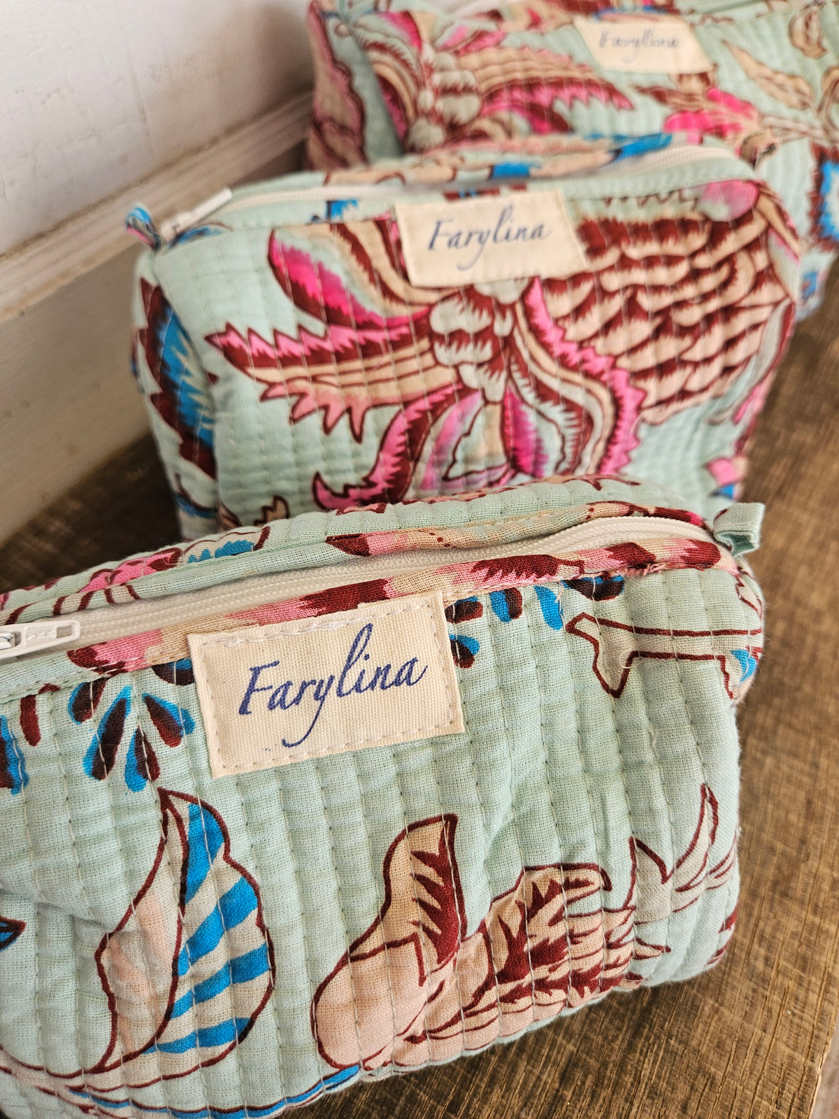 Mint Quilted Cosmetic Bag - Multiple Sizes