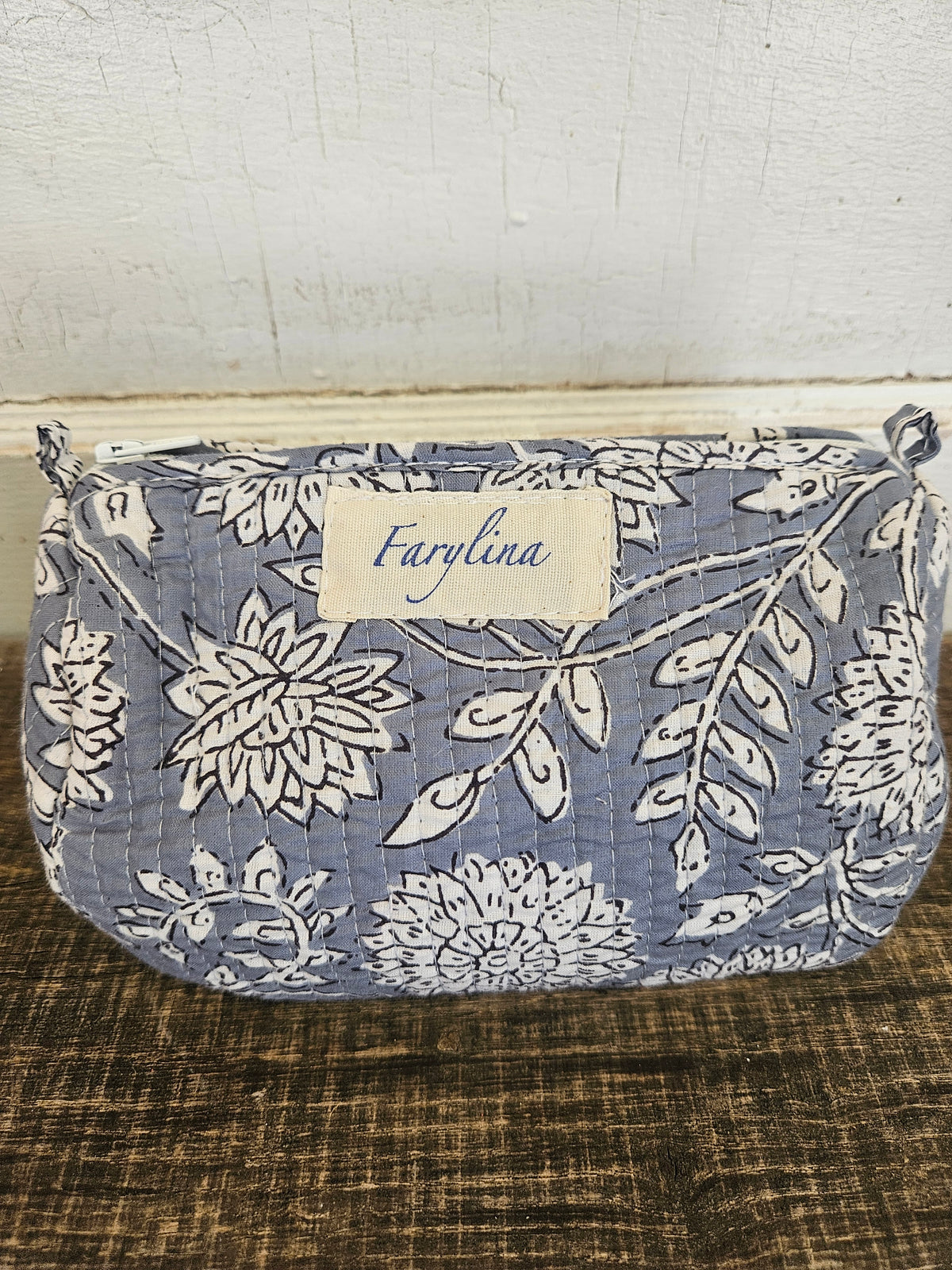Steel Blue Quilted Cosmetic Bag - Multiple Sizes