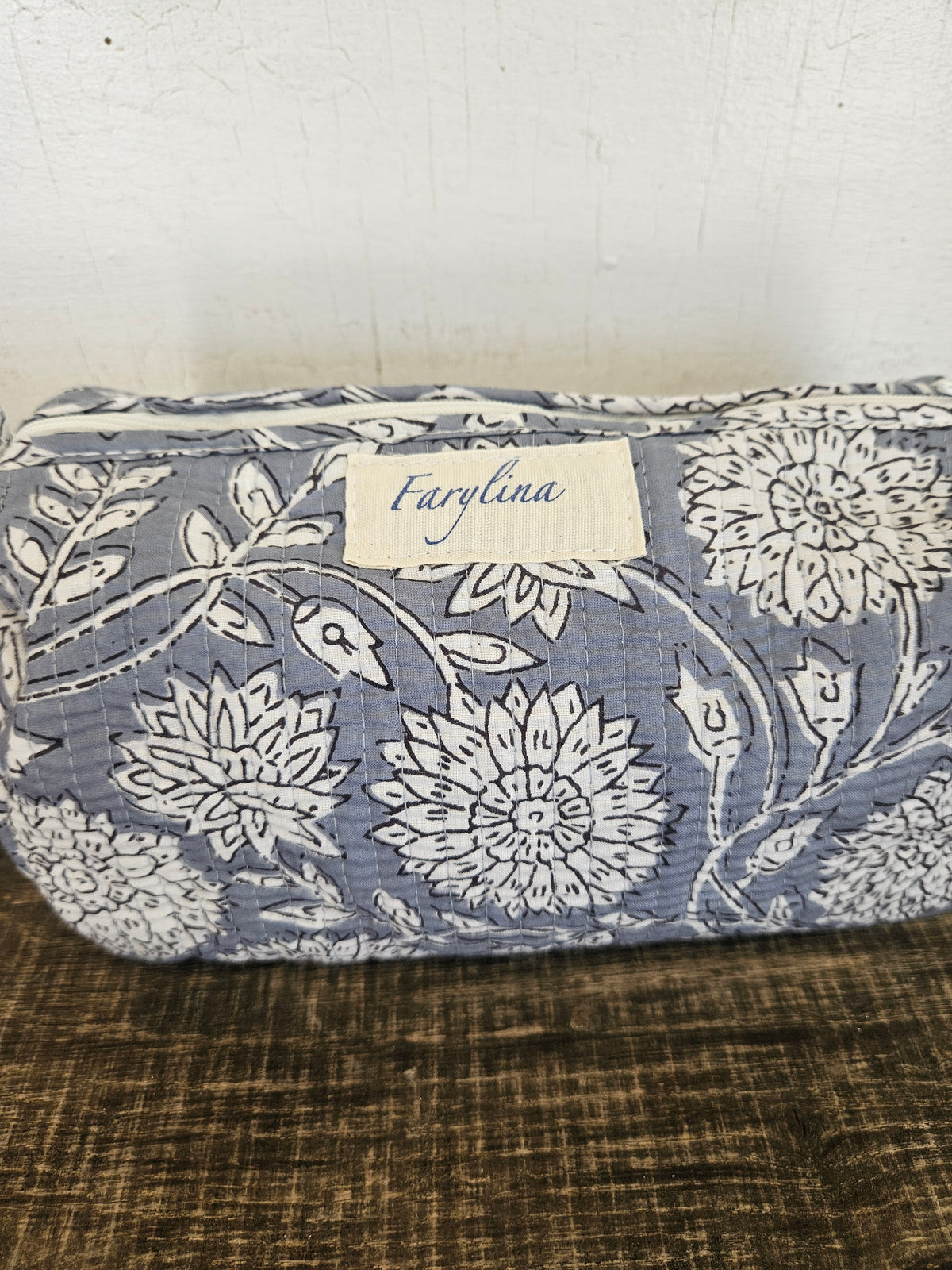 Steel Blue Quilted Cosmetic Bag - Multiple Sizes