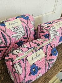 Pink, Blue & Yellow Quilted Cosmetic Bag - Multiple Sizes