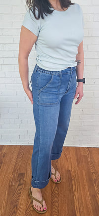 Kris High Rise Cuffed Wide Leg Jeans