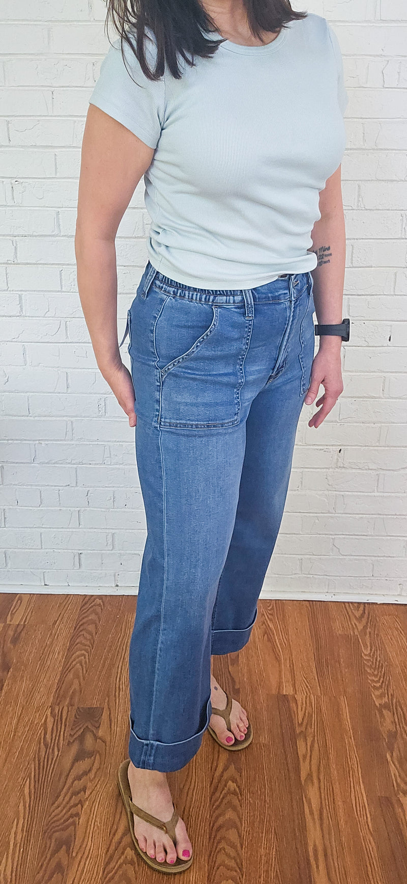Kris High Rise Cuffed Wide Leg Jeans