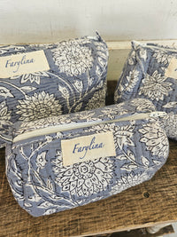 Steel Blue Quilted Cosmetic Bag - Multiple Sizes