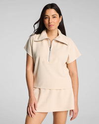 Spanx French Rib Short Sleeve Half-Zip - Toasted Coconut