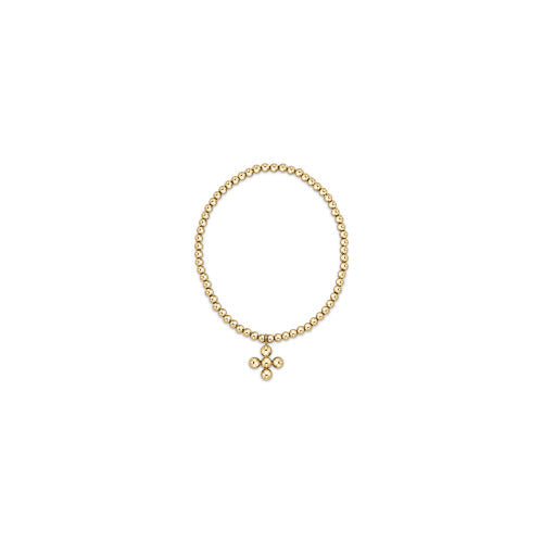 Classic Gold 3mm Bracelet - Signature Cross 4mm Beaded Gold Charm