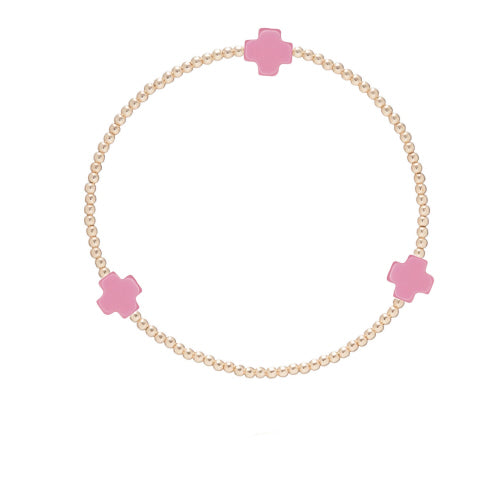 Signature Cross Gold 2mm Bead Bracelet - Bright Pink