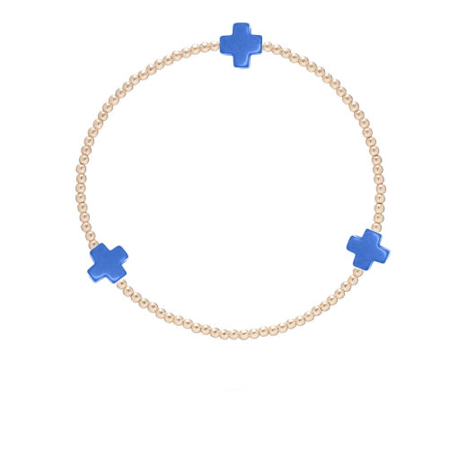 Signature Cross Gold 2mm Bead Bracelet - Cobalt