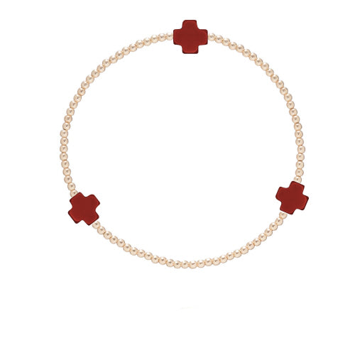 Signature Cross Gold 2mm Bead Bracelet - Red