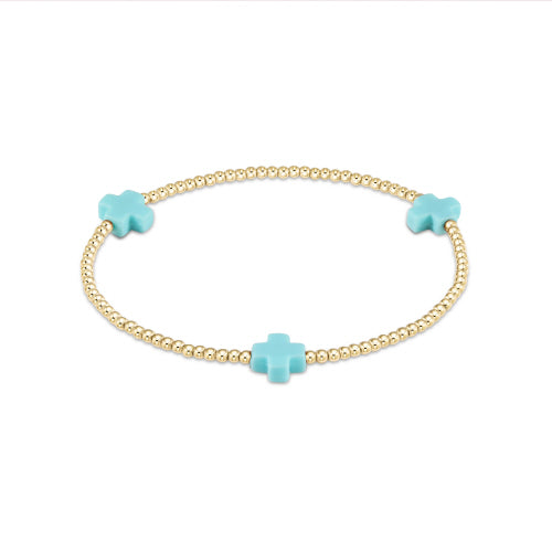 Signature Cross Gold 2mm Bead Bracelet - Turquoise