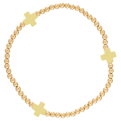 Signature Cross Gold Pattern 3mm Bead Bracelet - Canary