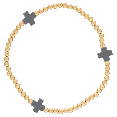 Signature Cross Gold Pattern 3mm Bead Bracelet - Charcoal