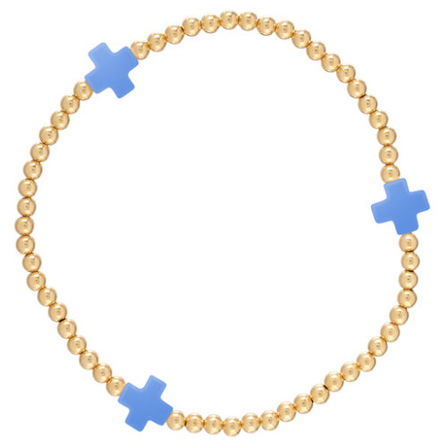 Signature Cross Gold Pattern 3mm Bead Bracelet - Cobalt