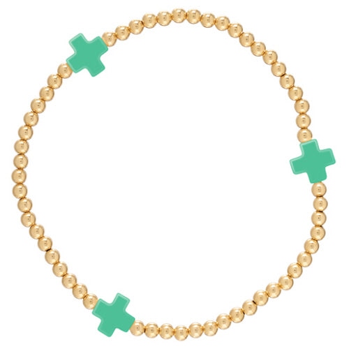 Signature Cross Gold Pattern 3mm Bead Bracelet - Emerald