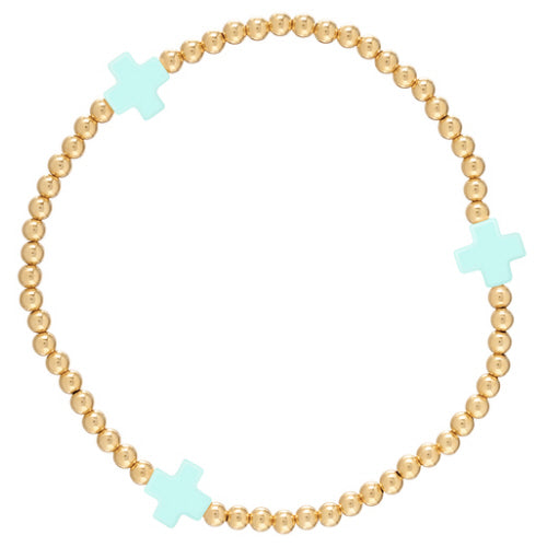 Signature Cross Gold Pattern 3mm Bead Bracelet - Mint