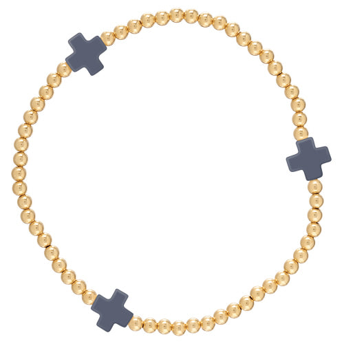 Signature Cross Gold Pattern 3mm Bead Bracelet - Navy