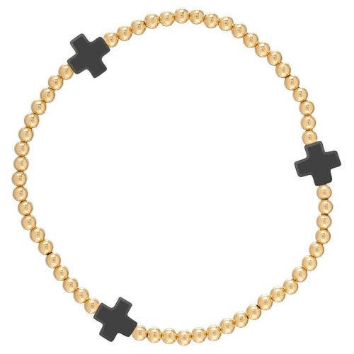 Signature Cross Gold Pattern 3mm Bead Bracelet - Onyx