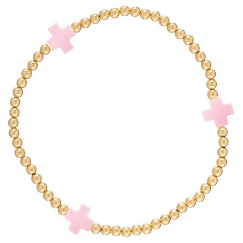 Signature Cross Gold Pattern 3mm Bead Bracelet - Pink