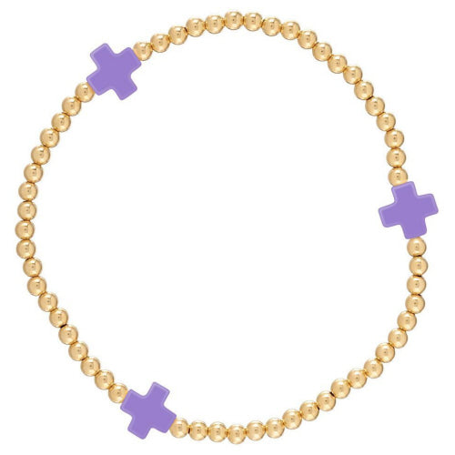 Signature Cross Gold Pattern 3mm Bead Bracelet - Purple