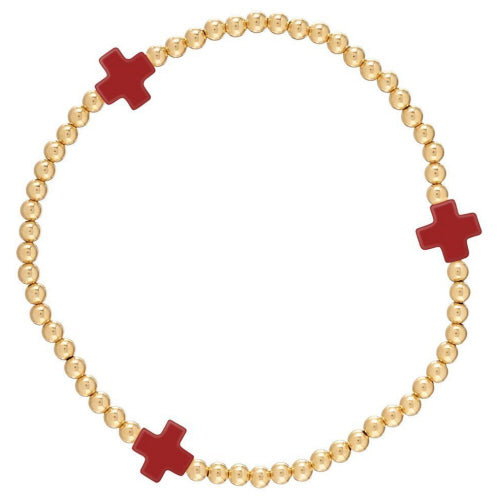 Signature Cross Gold Pattern 3mm Bead Bracelet - Red