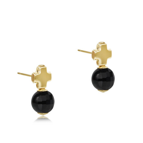 Signature Cross Gold Stud Earrings - Faceted Onyx