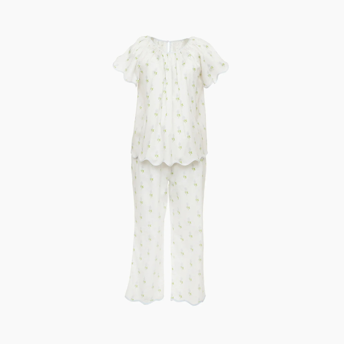 Vandy Scalloped Short Sleeve Pajama Set - Blue